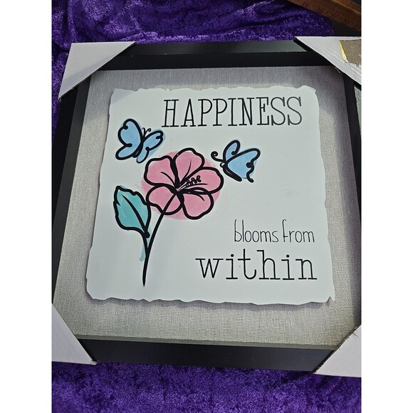 Happiness Blooms From Within Sign 12x12 WOOD WALL ART METAL - Picture 1 of 5